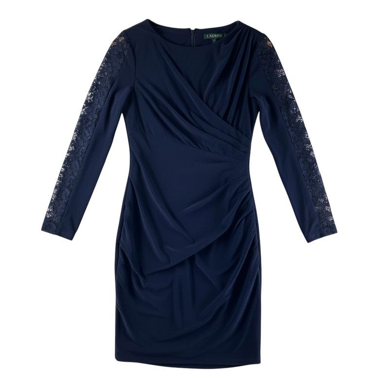 ローレンラルフローレン LAUREN RALPH LAUREN ワンピース 袖レース ドレープ ネイビー 4サイズ 987822