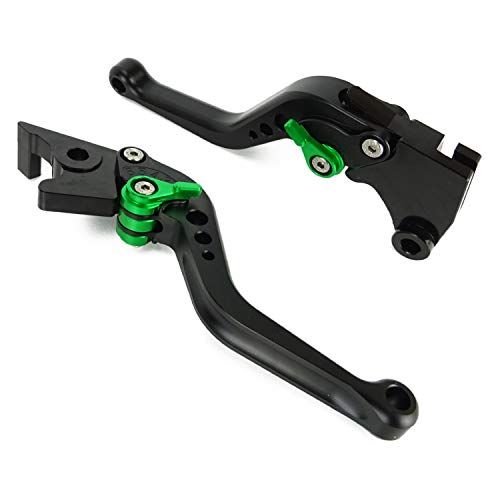 R★K119黒(緑) カワサキ ブレーキ クラッチショートレバー 6段階調整 Ninja250 Ninja400 Z250 Z400 ベルシス-X250 等に互換性あり