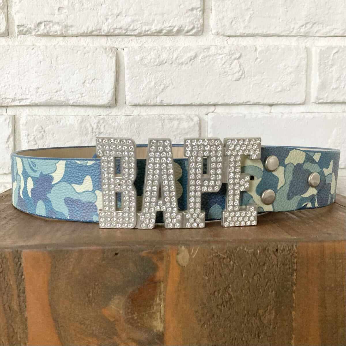 スワロフスキー ABC CAMO BLUE レザー ベルト a bathing ape BAPE swarovski leather belt エイプ ベイプ ABCカモ 迷彩 NIGO y79al