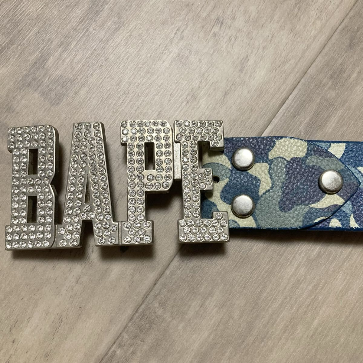 スワロフスキー ABC CAMO BLUE レザー ベルト a bathing ape BAPE