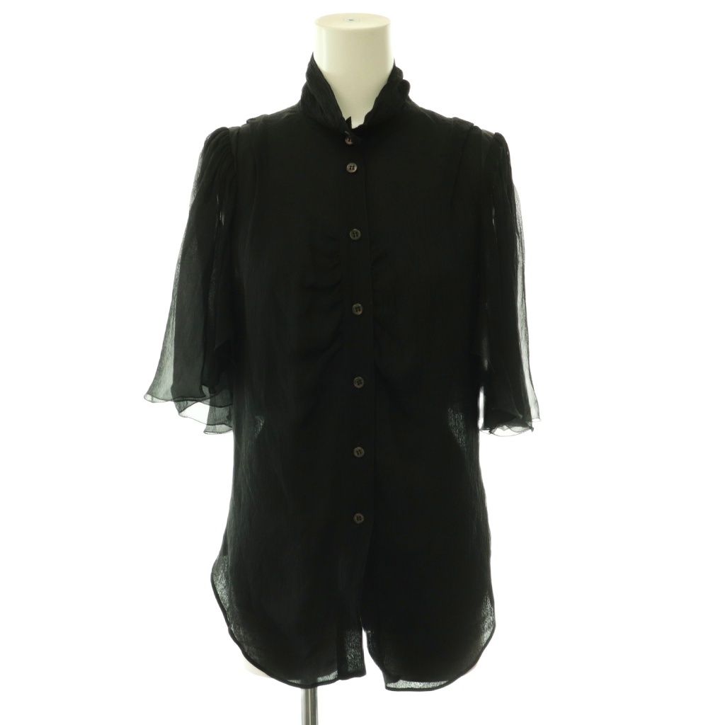 プラダ PRADA シルクブラウス シャツ トップス シアー 40 黒 ブラック /CX ■GY62