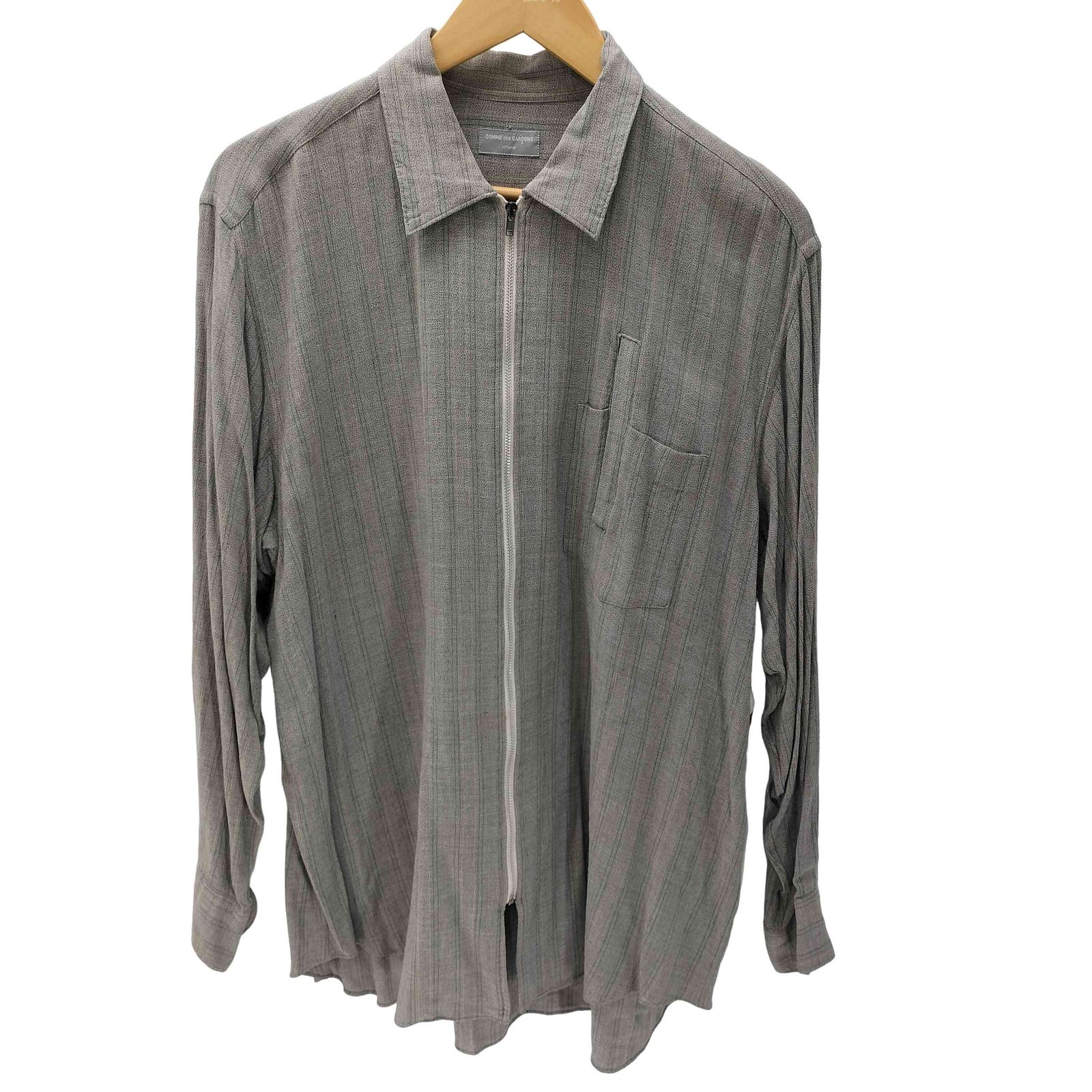 コムデギャルソンオム COMME des GARCONS HOMME 80-90S 銀タグ 田中オム L/S ジップアップ レーヨン 混紡 ストライプ シャツ archive アーカイブ メンズ 表記無