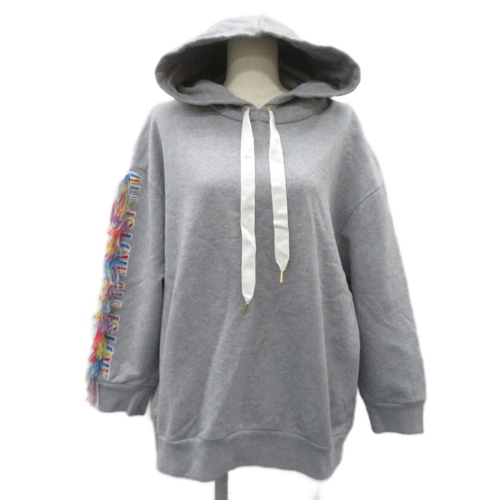 ステラマッカートニー STELLA McCARTNEY パーカー プルオーバー 34 グレー 刺繍 フリンジ装飾 ミドル丈 /YS37 ■GY57