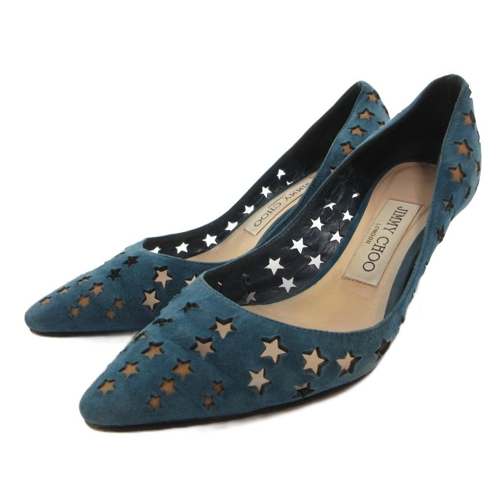 ジミーチュウ JIMMY CHOO パンプス ポインテッドトゥ カットアウト スエード 35 青 ブルー /FF ■GY57