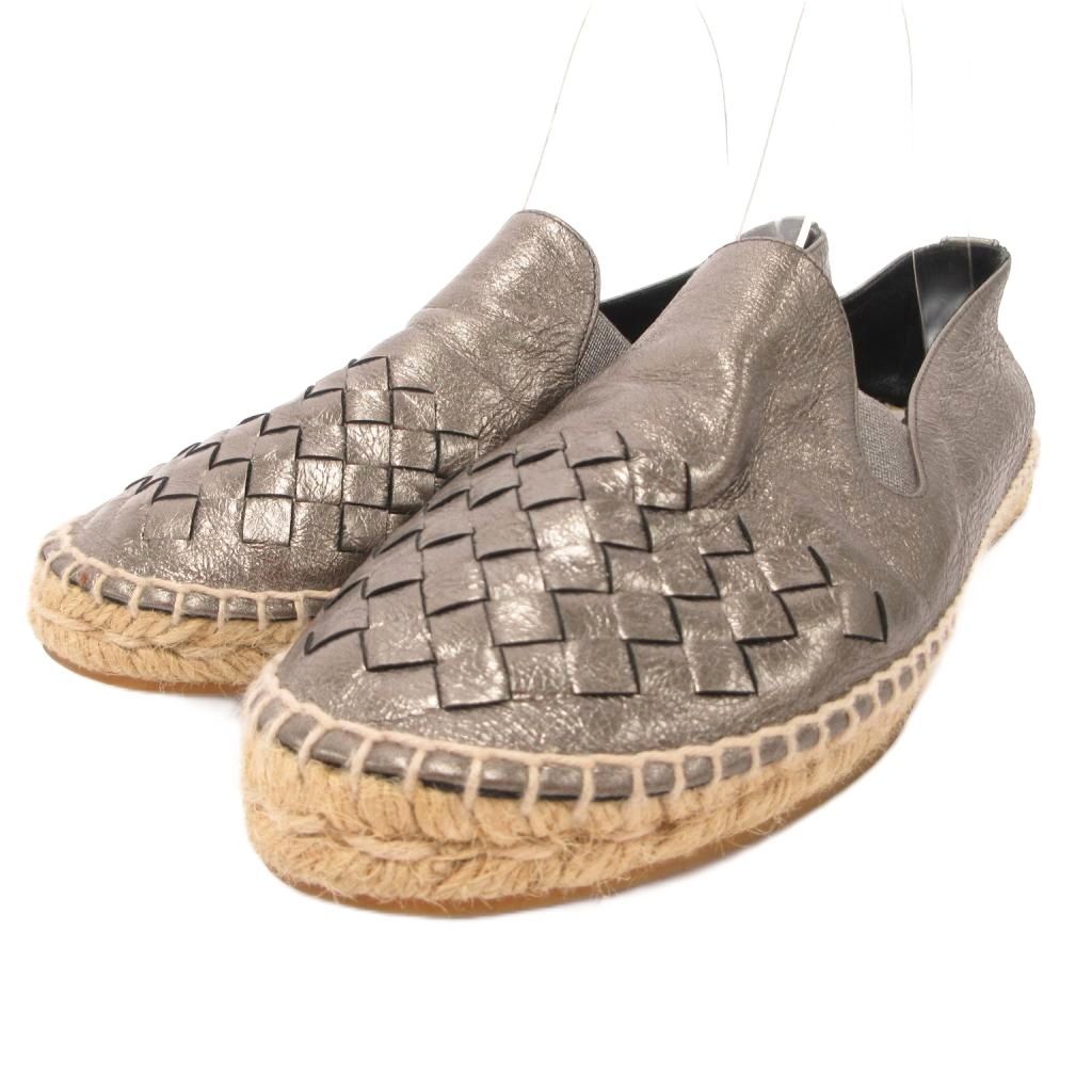ボッテガヴェネタ BOTTEGA VENETA エスパドリーユ スリッポン シューズ メッシュレザー メタリック 36 グレー /JS ■GY62
