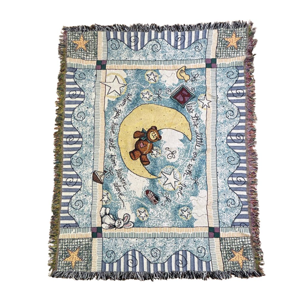 vintageラグ ブランケット マルチカバー タペストリー クマ テディベア アニマル 月 星 Rug Blanket Bear Moon 2883