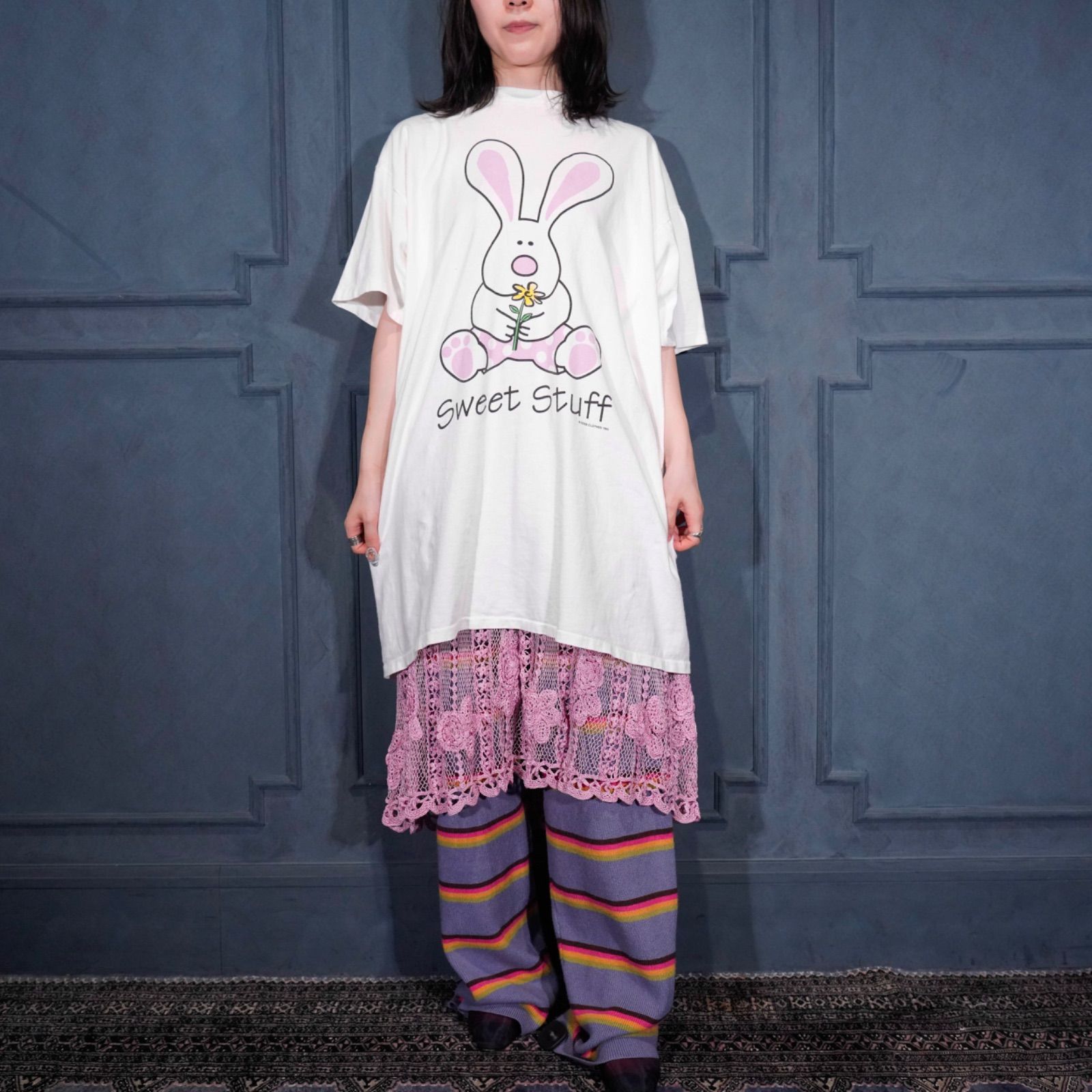 90's USA VINTAGE SWEET STUFF RABBIT PRINT DESIGN BIG T SHIRT/90年代アメリカ古着うさぎプリントデザインビッグTシャツ(ワンピース)
