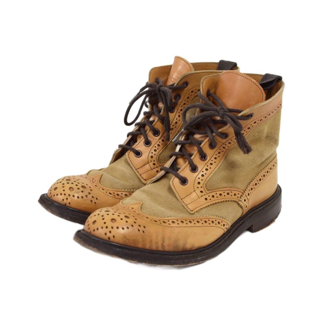 トリッカーズ TRICKER'S カントリーブーツ コンビウイングチップ ツートン レザー スエード 5 1/2-4 ベージュ 茶 ブラウン L5780 ■GY62