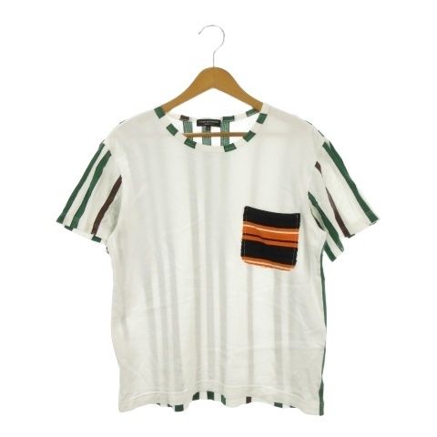 コムデギャルソン COMME des GARCONS HOMME PLUS Tシャツ S 白 ホワイト 緑 グリーン ストライプ柄 半袖 クルーネック PE-T050 /AH7 ■GY62