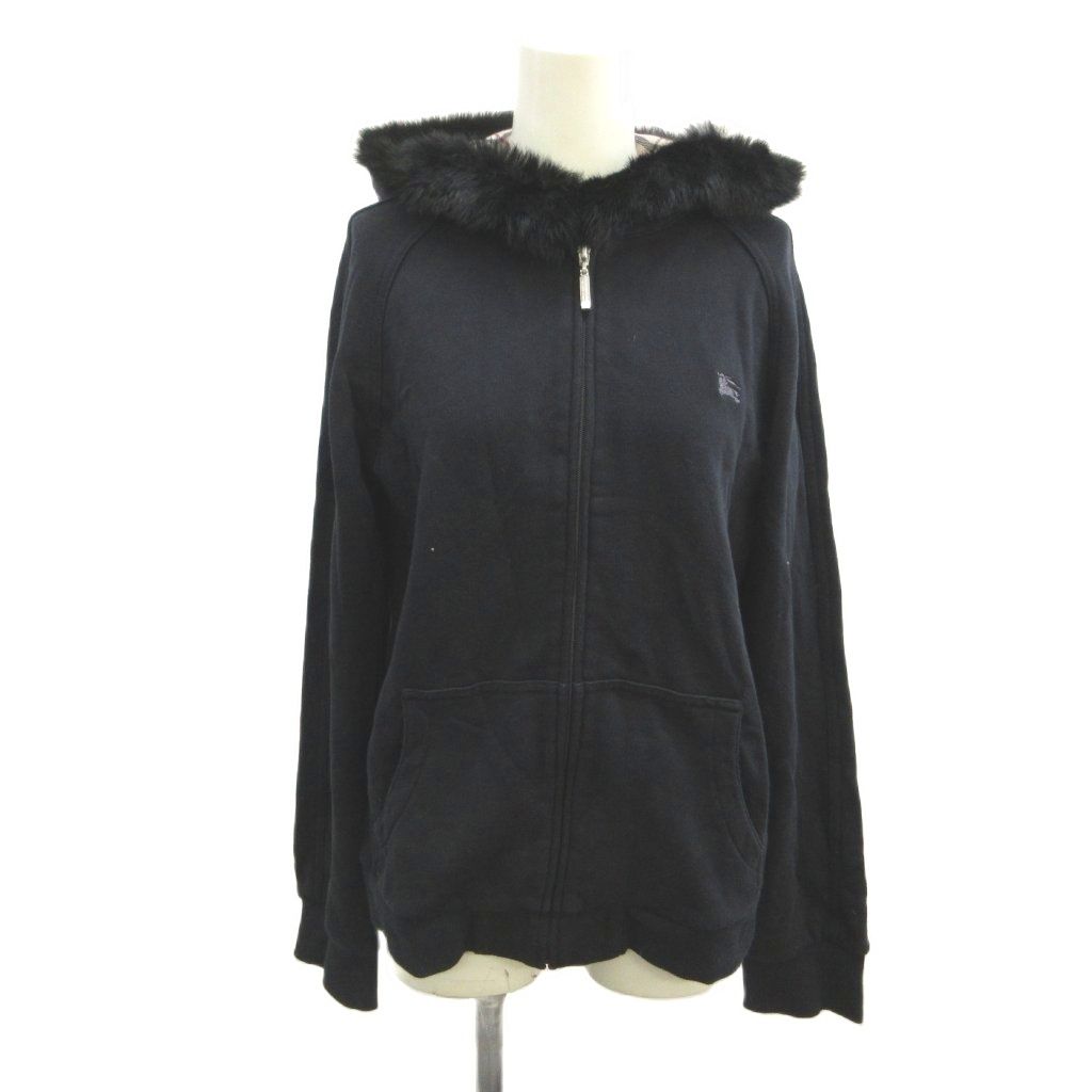 バーバリーブラックレーベル BURBERRY BLACK LABEL パーカー 上着 2 黒 ブラック ファー付きフード ジップアップ 長袖 /NP ■ECD004
