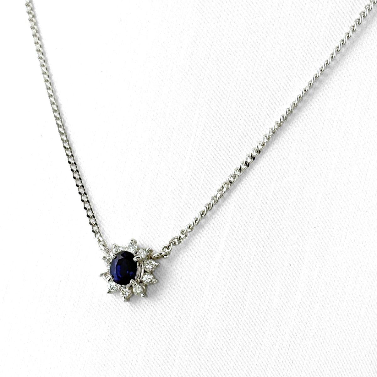 サファイア デザインネックレス プラチナ ペンダント メレダイヤ ダイヤモンド ネックレス Pt900 Pt850 サファイア レディース 【中古】