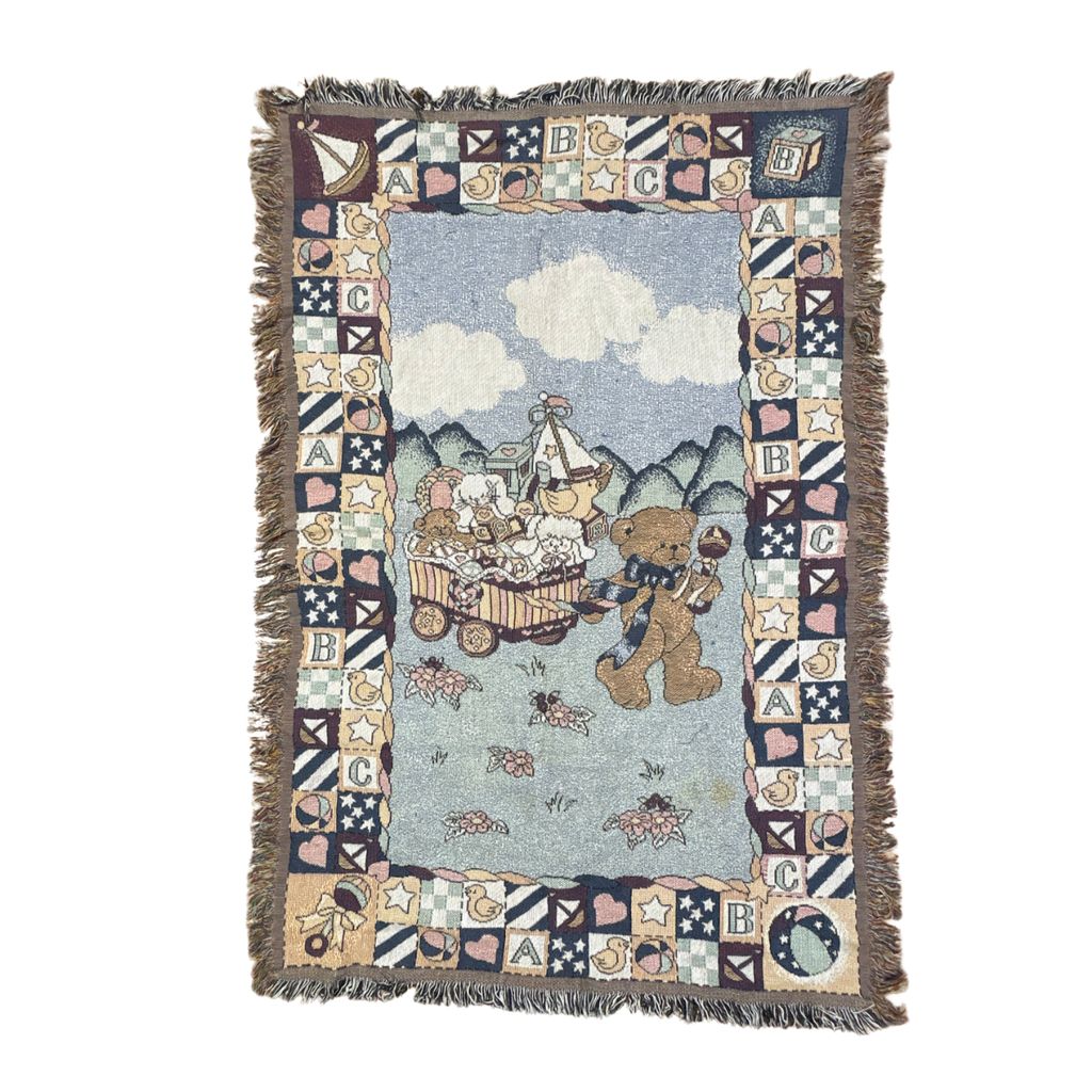 vintageラグ ブランケット マルチカバー タペストリー テディベア クマ アニマル ハート Rug Blanket Bear 2888