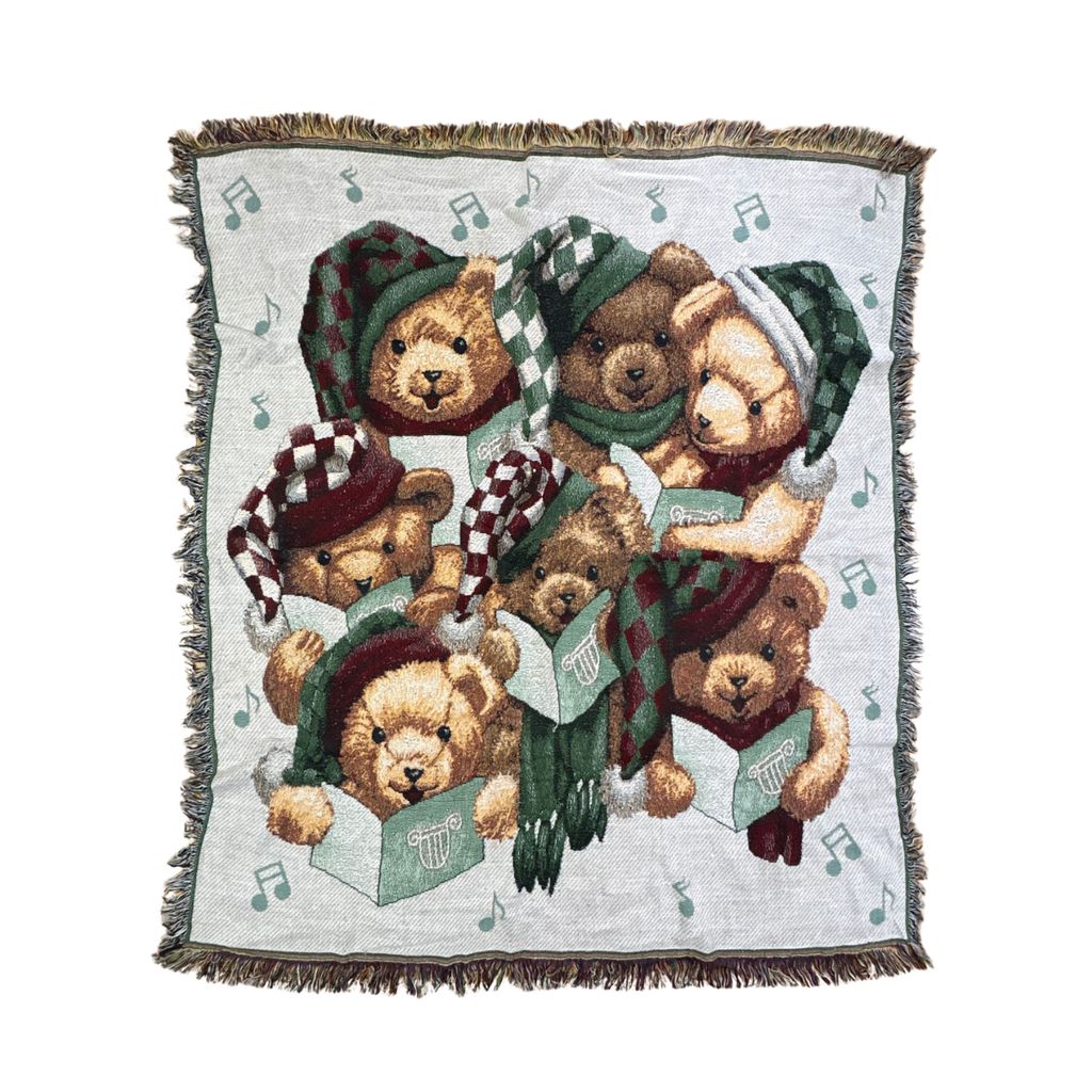vintageラグ ブランケット マルチカバー タペストリー テディベア クマ アニマル 音符 Rug Blanket Bear 2890