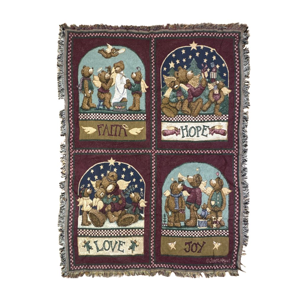 vintageラグ ブランケット マルチカバー タペストリー テディベア クマ アニマル 天使 クリスマス Rug Blanket Bear 2891