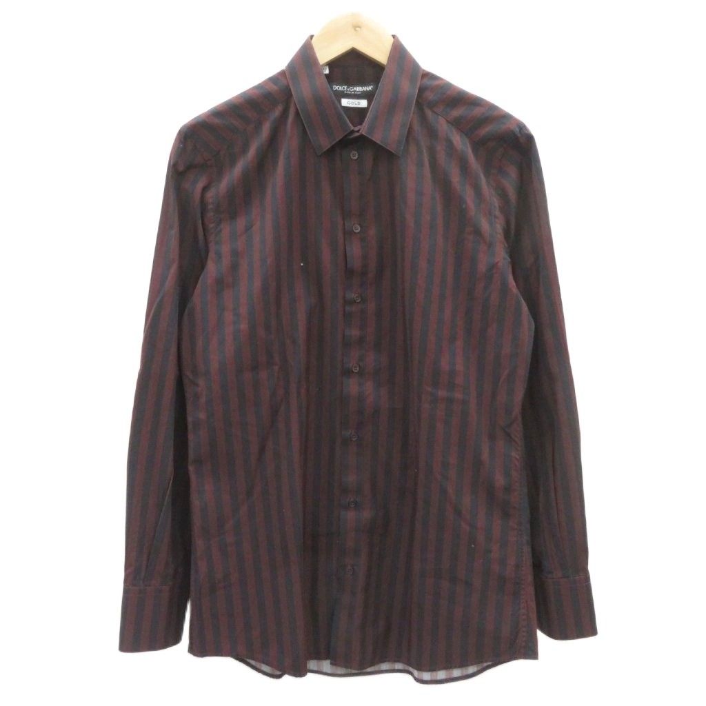 ドルチェ&ガッバーナ ドルガバ DOLCE&GABBANA シャツ 40 黒 ブラック ボルドー ストライプ柄 長袖 /YS26 ■GY57