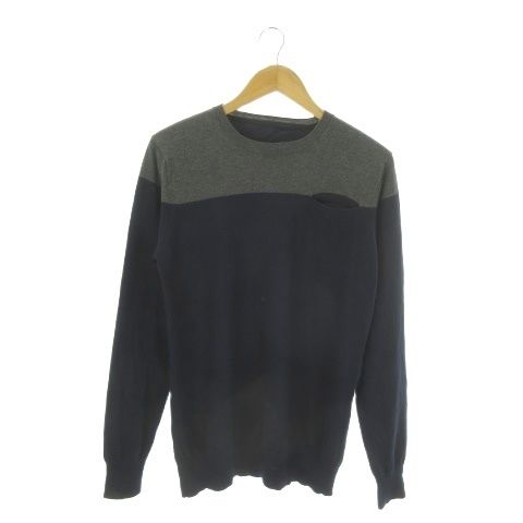 サカイ sacai 577 ニット セーター 2 紺 ネイビー グレー クルーネック 長袖 切替 バイカラー /AO3 ■GY62