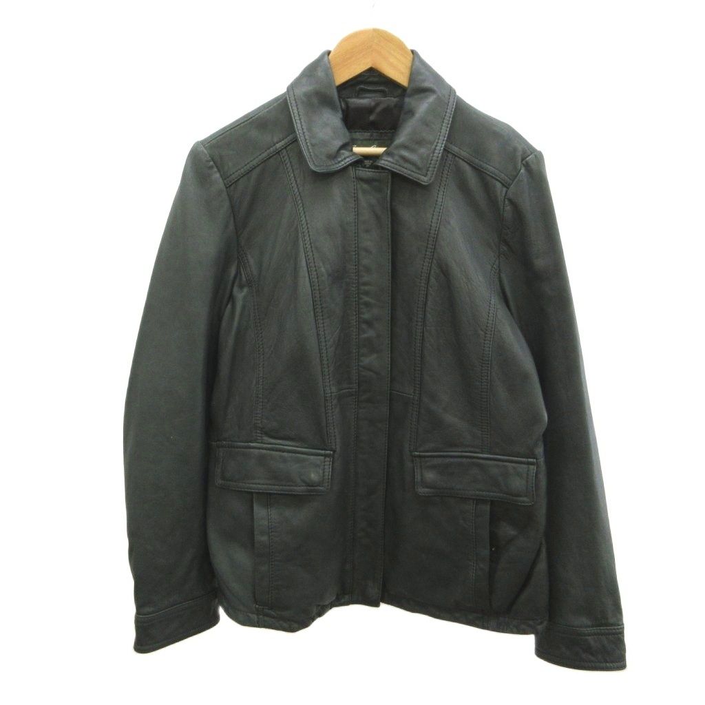 エディーバウアー EDDIE BAUER ラムレザージャケット 上着 本革 緑 グリーン 無地 長袖 襟付き /YU ■ECA005