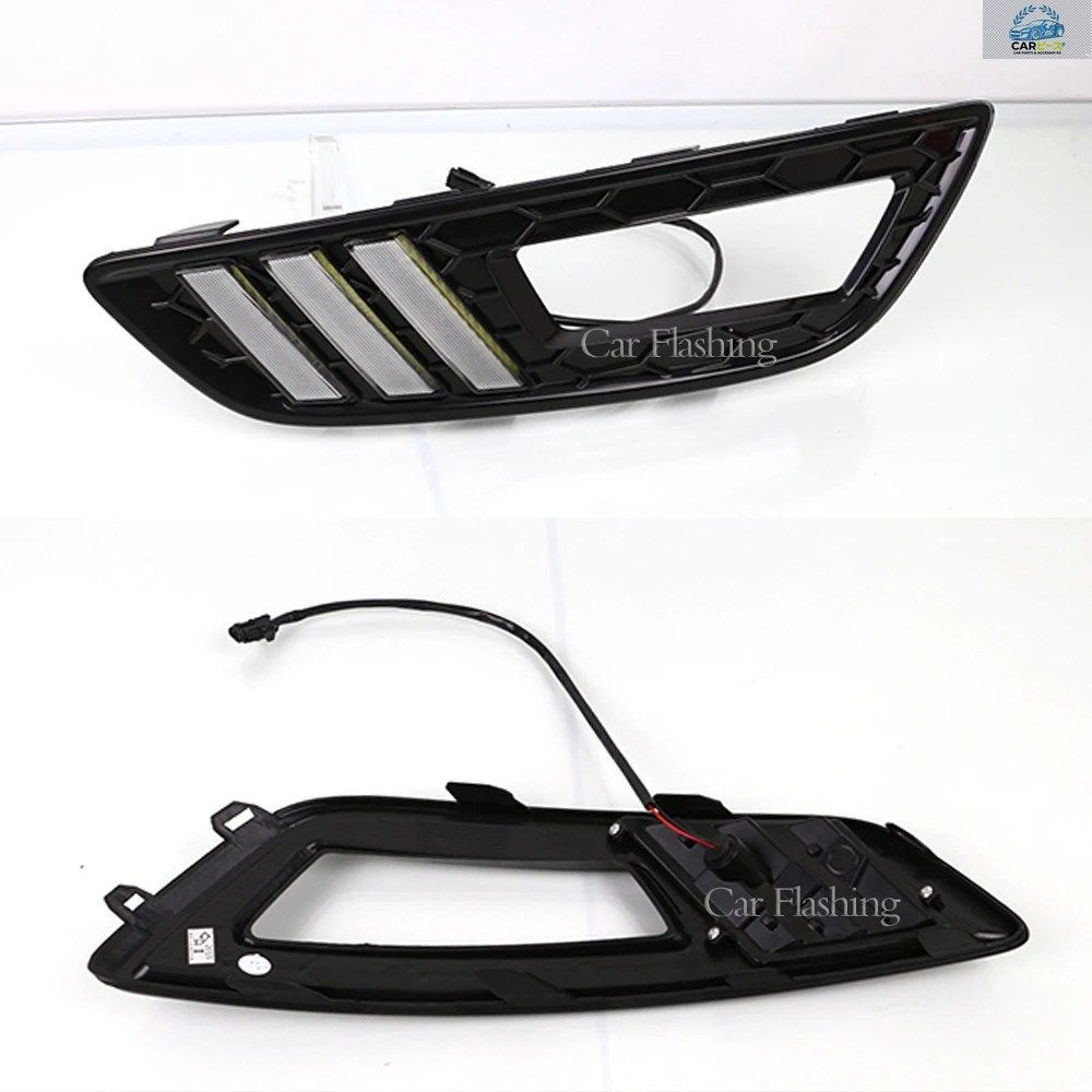 フォード フォーカス 3 MK3 2015 - 18 用 1 ペア 車用 LED デイタイム ランニング ライト イエロー ターン シグナル機能 DRL フォグ ランプ