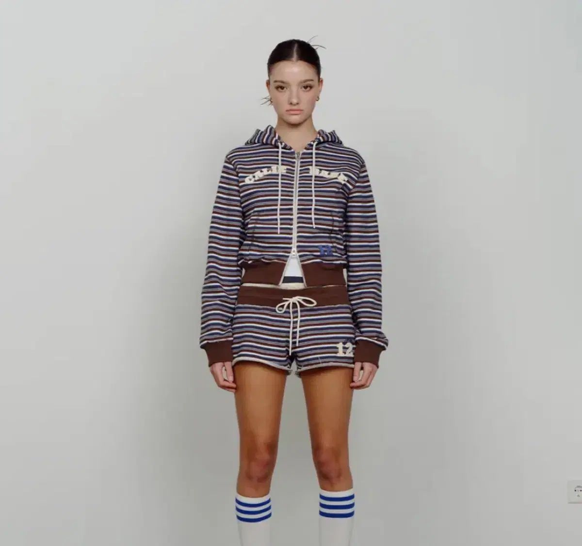 エズイフ캘リー CALIE BABE STRIPE フードジップアップ ハーフパンツ セット