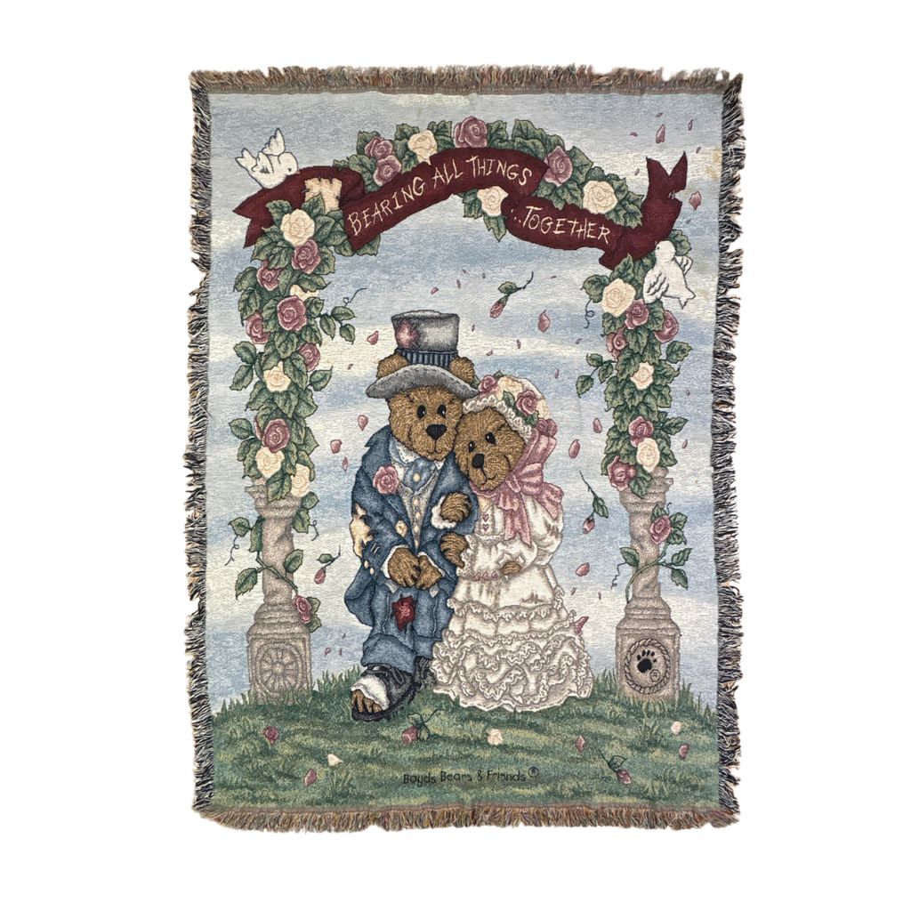 vintageラグ ブランケット マルチカバー タペストリー ボイズベア テディベア クマ 結婚式 Rug Blanket Boyds Bear 2893