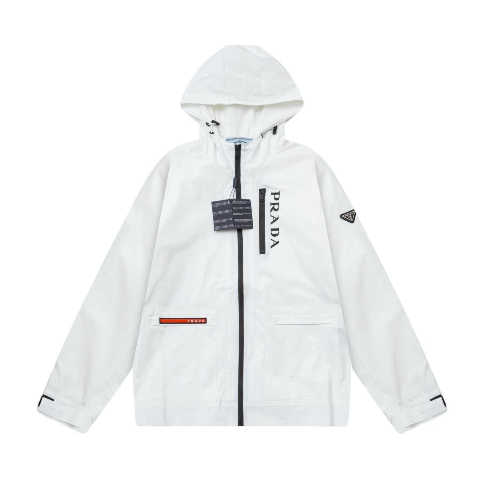 【本日限定特価】PRADA メンズ フーディー トライアングルロゴ ブラック/ホワイト M-4XL [本日特価|新品未使用品]-MM輸入