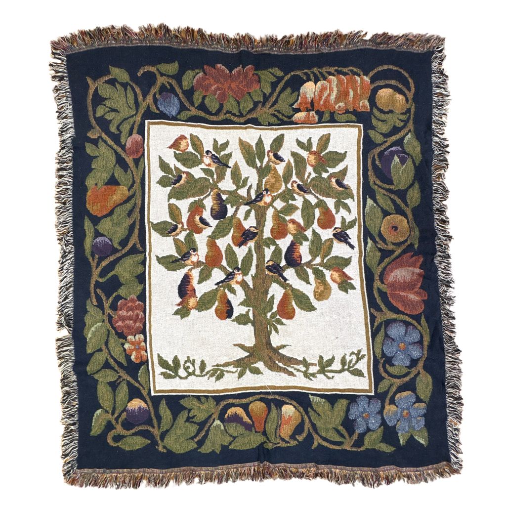 vintageラグ ブランケット マルチカバー タペストリー クリスマス 12日間 梨の木 鳥 アニマル Rug Blanket Tree 2899