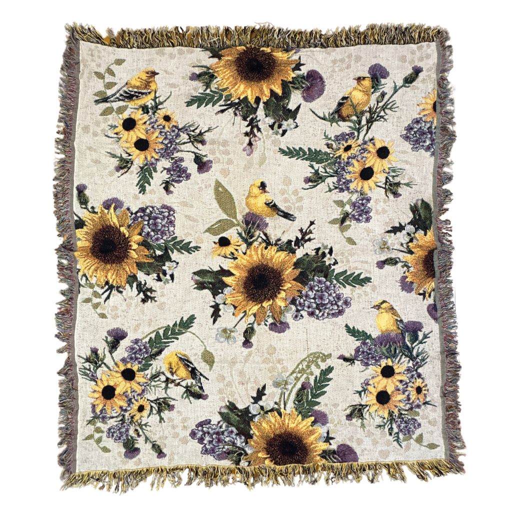 vintageラグ ブランケット マルチカバー タペストリー ひまわり フラワー 鳥 アニマル Rug Blanket Sunflower 2900