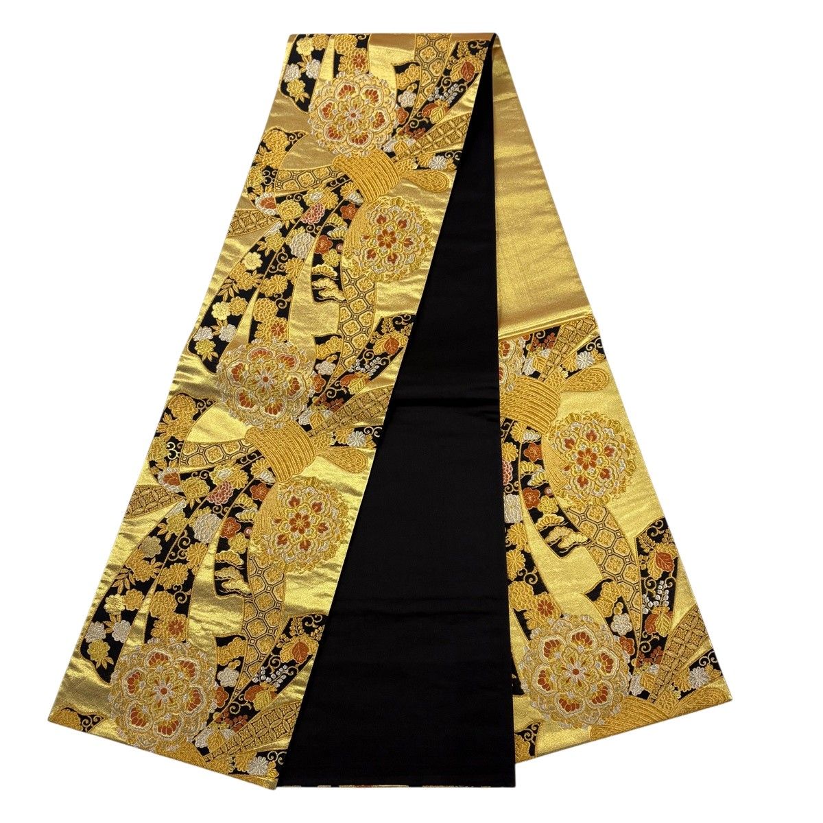 振袖 身丈168.5cm 裄丈69cm L 袷 袋帯フルセット 熨斗 牡丹 金糸 金彩