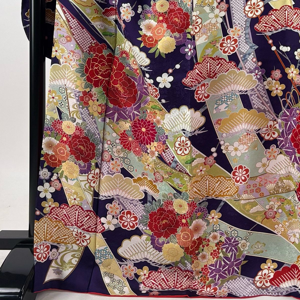 振袖 身丈168.5cm 裄丈69cm L 袷 袋帯フルセット 熨斗 牡丹 金糸 金彩