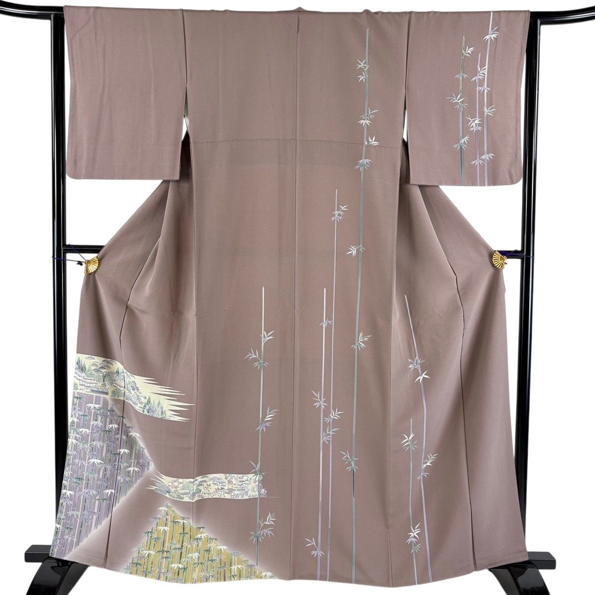 【美品】 訪問着 身丈162.5cm 裄丈63.5cm S 袷 竹 霞 ぼかし 小豆色 正絹 秀品 【中古】