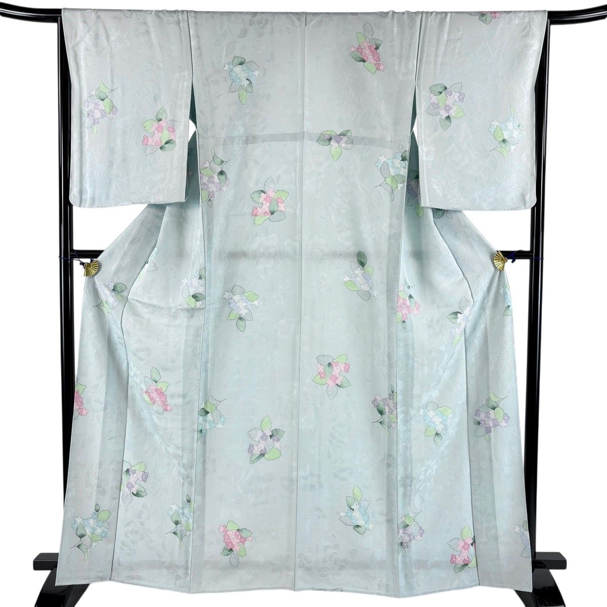 小紋 身丈165cm 裄丈66cm M 単衣 草花 地紋起こし 水色 正絹 秀品 【中古】 9,984円