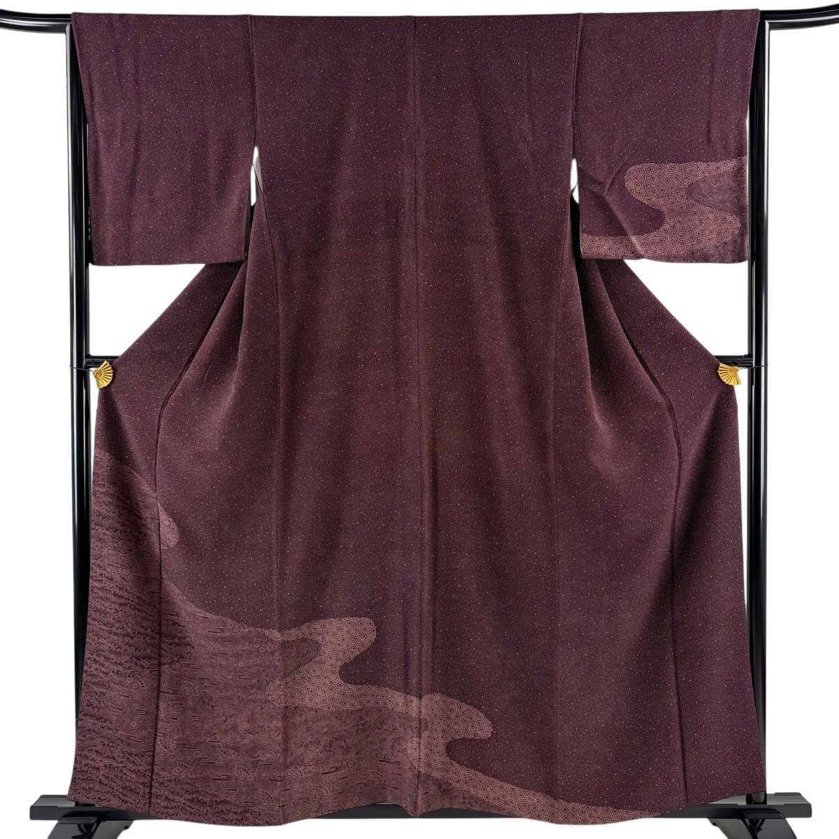 【美品】 付下げ 身丈159cm 裄丈65cm M 袷 鈴乃屋 菊 ヱ霞 茶紫 正絹 秀品 【中古】