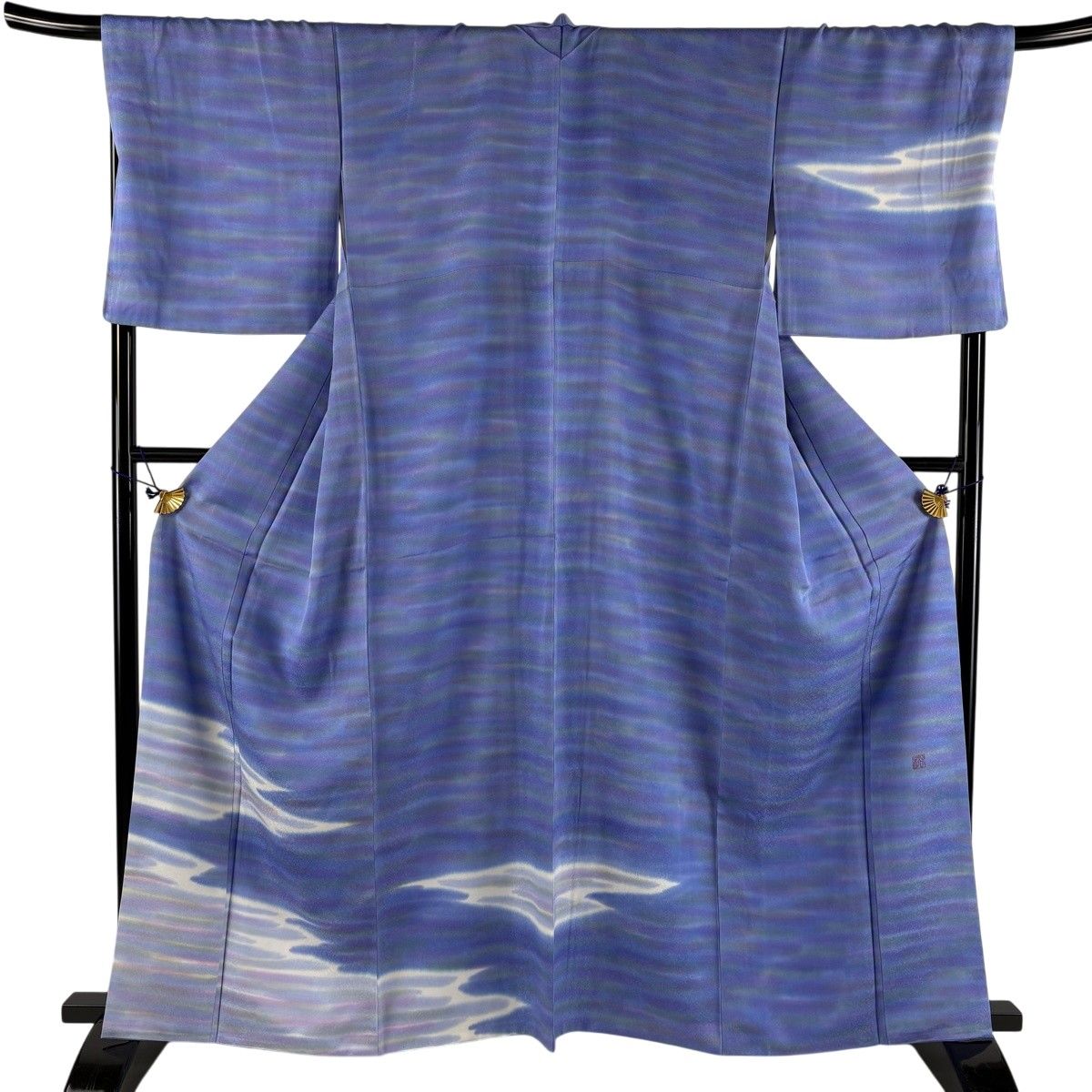 【美品】 付下げ 身丈162.5cm 裄丈70.5cm L 袷 落款 霞 地紋 ぼかし 青紫 正絹 秀品 【中古】