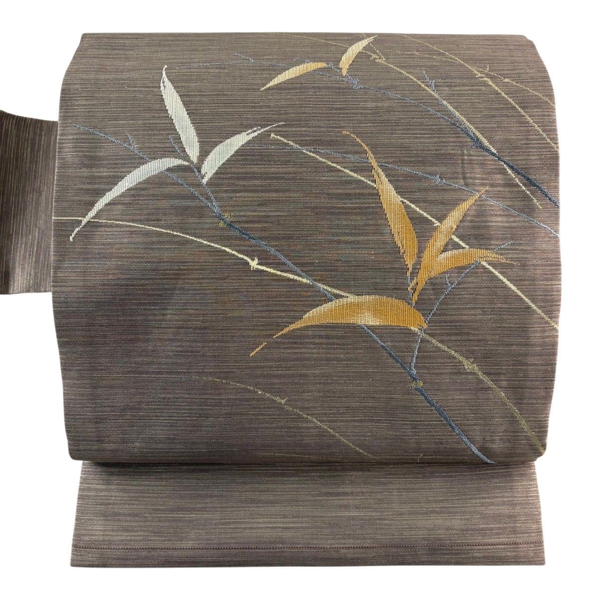 【美品】 名古屋帯 秀品 関西仕立て 葉 金糸 箔 薄小豆 正絹 【中古】
