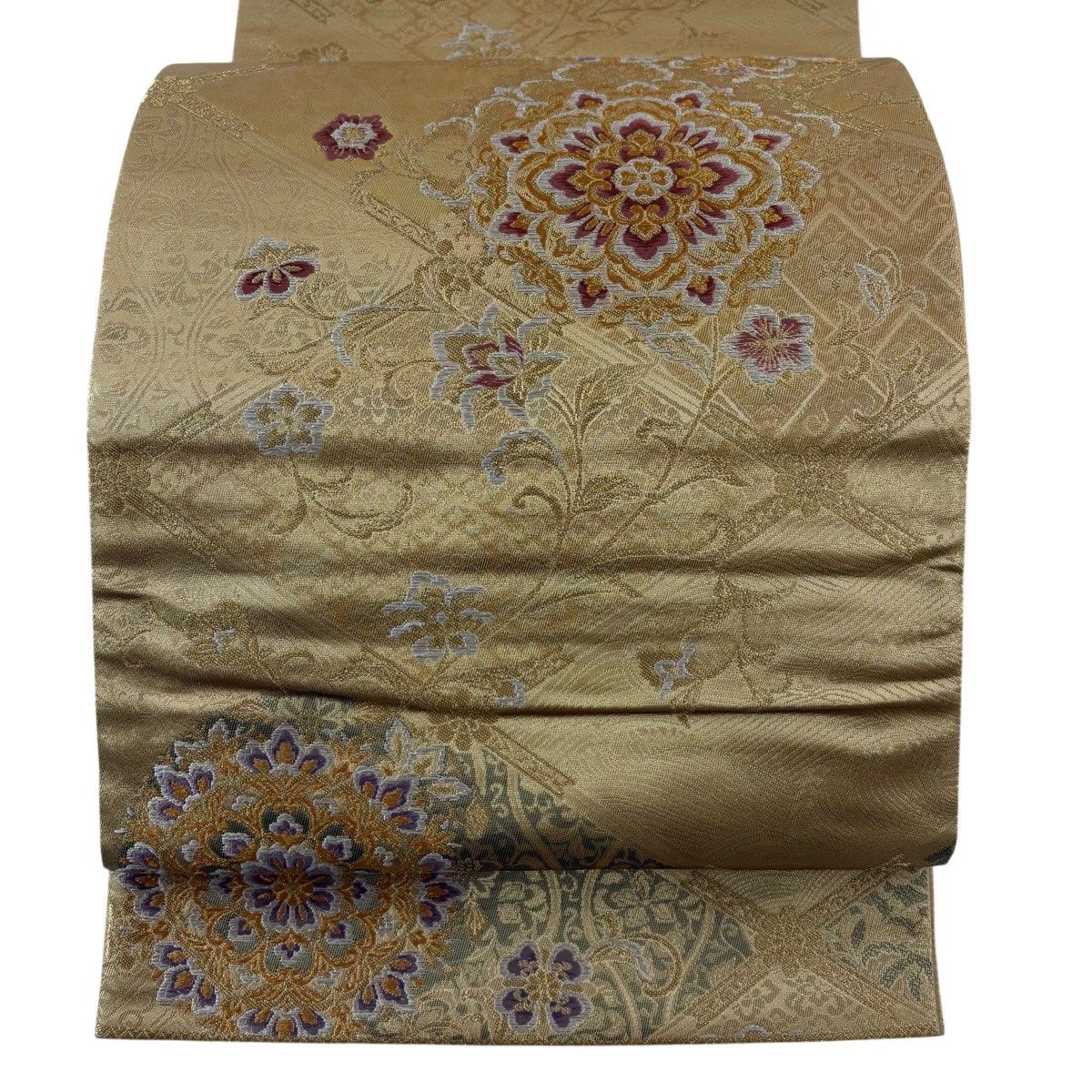 【美品】 袋帯 秀品 華文 花唐草 金糸 箔 金色 六通 正絹 【中古】