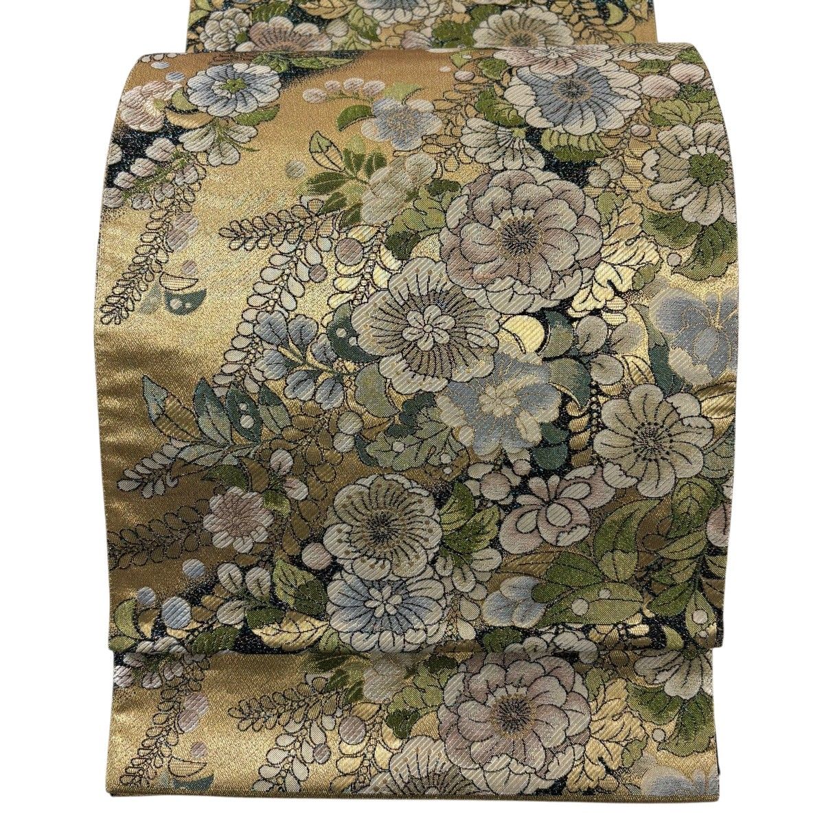 【美品】 袋帯 秀品 草花 箔 金糸 金色 六通 正絹 【中古】