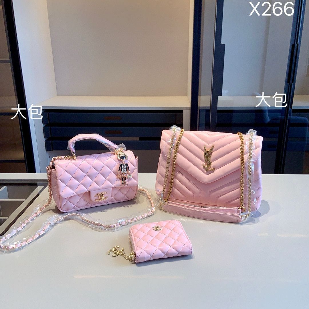 【今日特価】YSL＆Chanel 3点セット, ルルーチェーンバッグ＆CFバッグ＆ウォレット, ピンク, 超お得なセット！ [本日特価|新品未使用品]