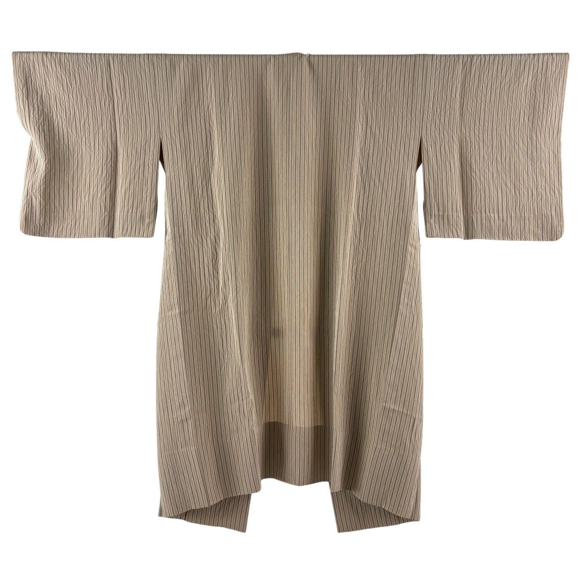 【美品】 道中着 身丈108cm 裄丈66cm M 和装コート 縦縞 ベージュ 正絹 逸品 【中古】