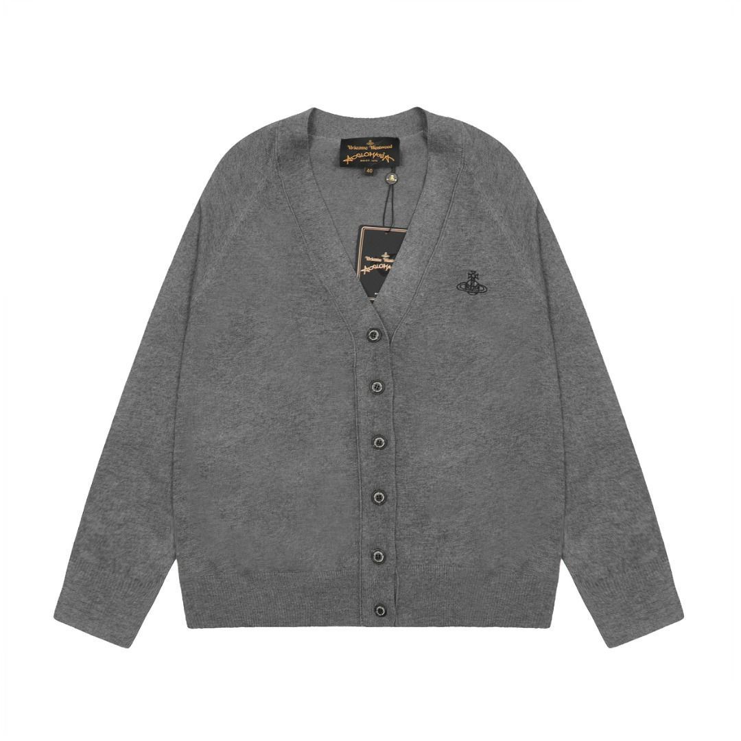 【本日限定特価】Vivienne Westwood レディース カーディガン 土星ロゴ刺繍 シーズンレス ブラック/グレー S-L [本日特価|新品未使用品]