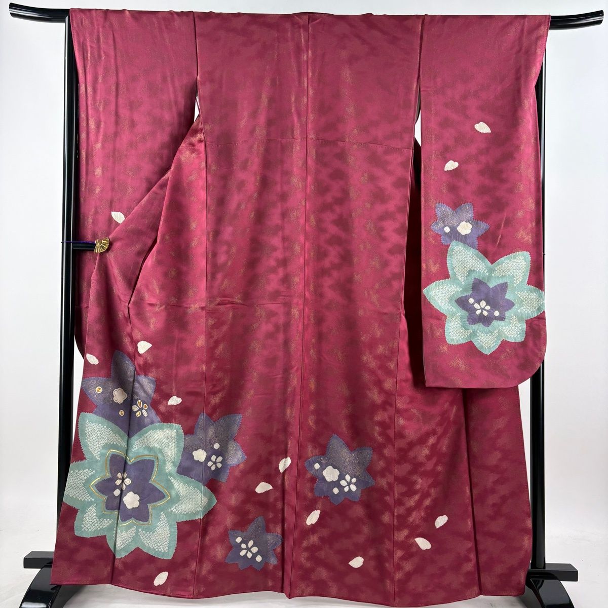 美品】 振袖 身丈164.5cm 裄丈66cm M 袷 袋帯フルセット 花 花びら 
