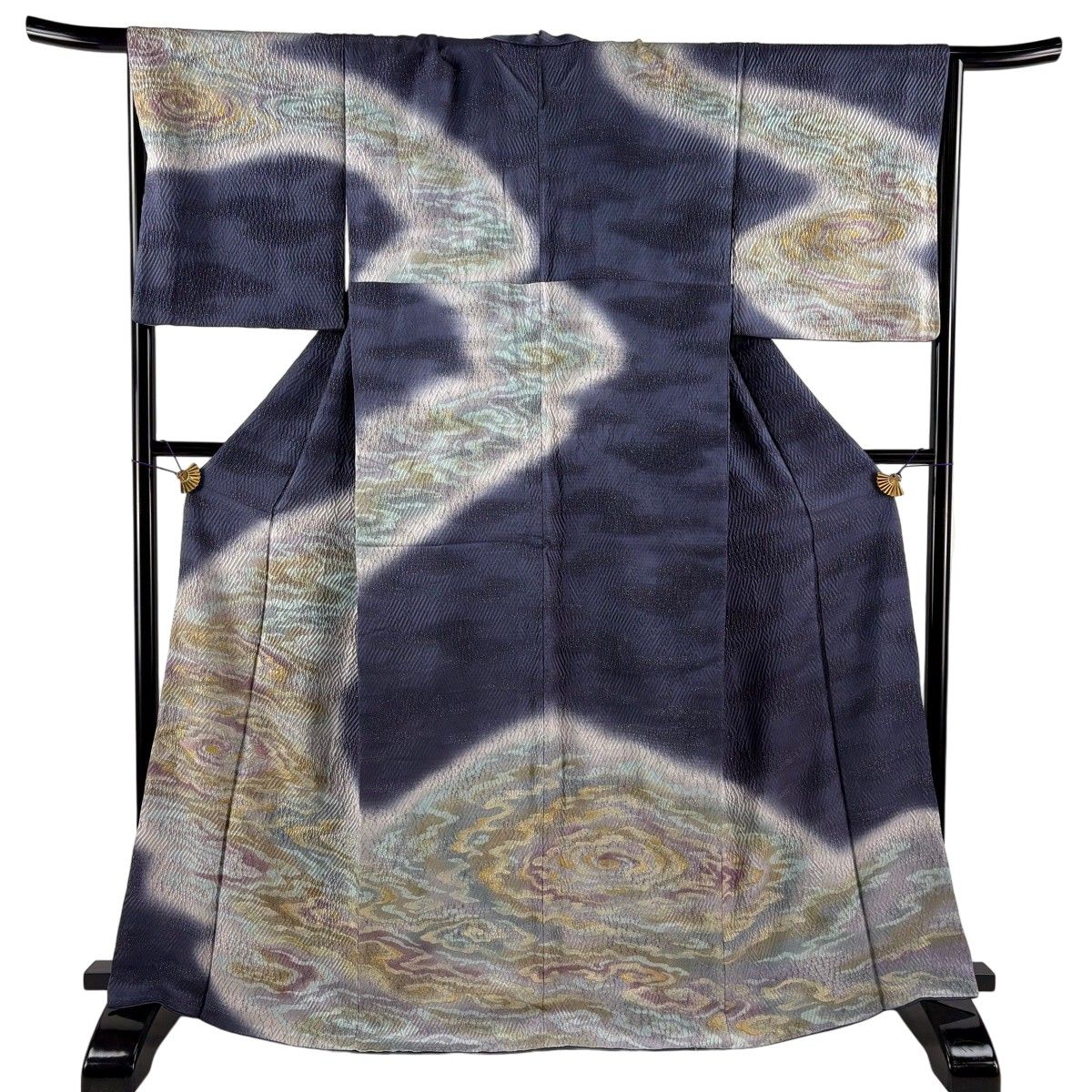 訪問着 身丈165.5cm 裄丈65.5cm M 袷 ますいわ屋 瑞雲 刺繍 銀糸 灰紫 正絹 名品 【中古】