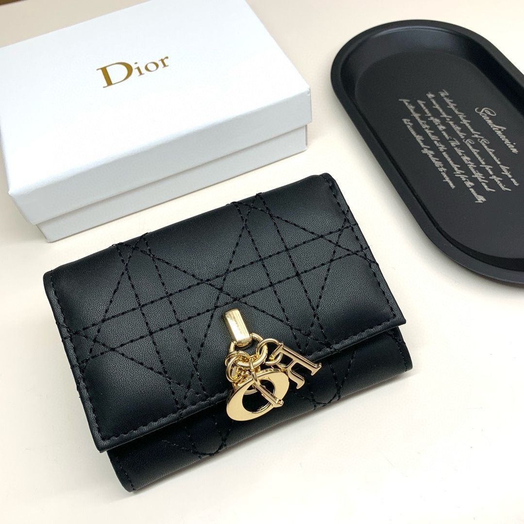 【今日特価】Dior 923 ミニレディディオールウォレット, ブラック/ベージュ/ピンク/ブルー, 高級ラムレザー使用, コンパクトで実用的なデザイン！[本日特価|新品未使用品]