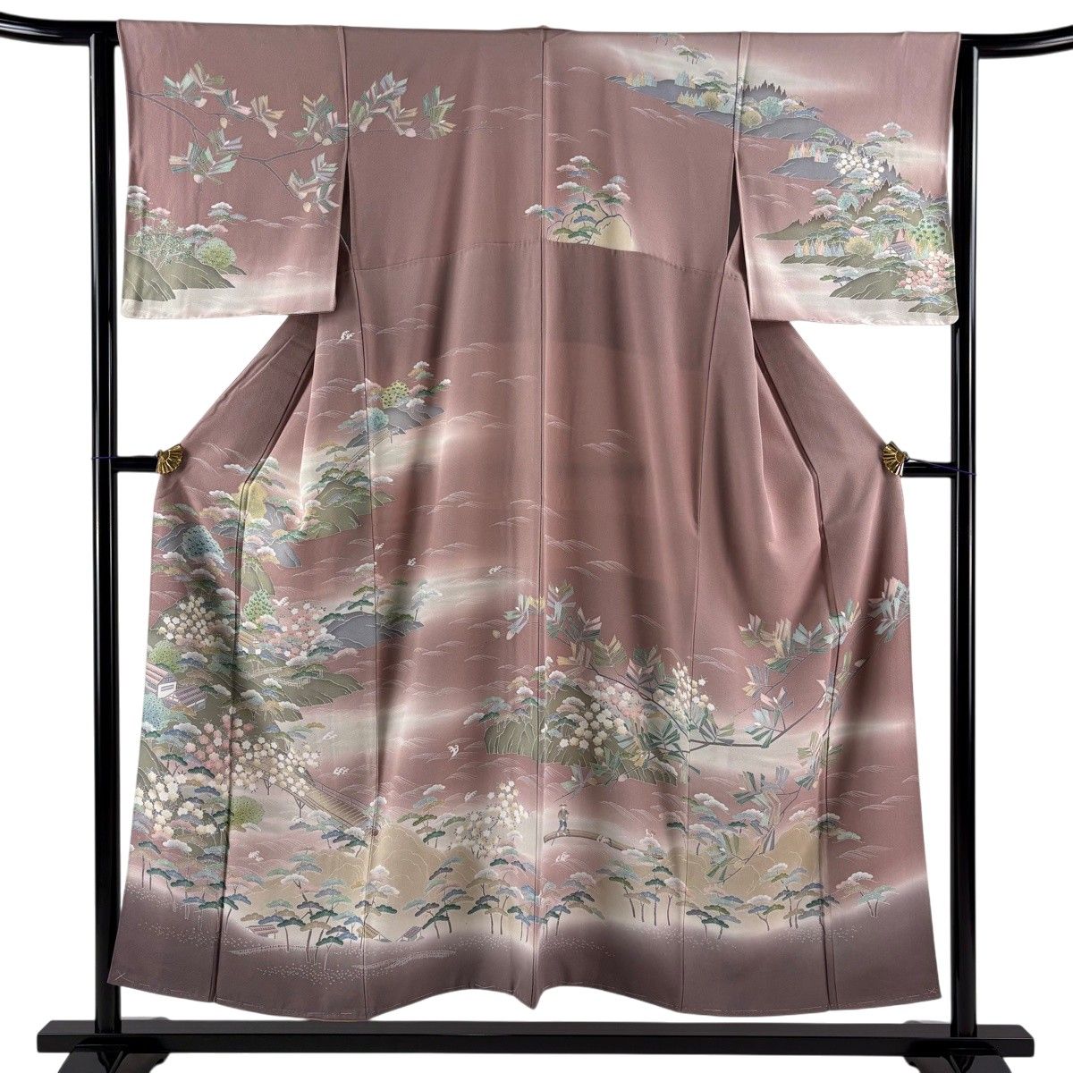訪問着 身丈152.5cm 裄丈62.5cm S 袷 家屋 菱 ぼかし 紫 正絹 名品 【中古】 9,936円