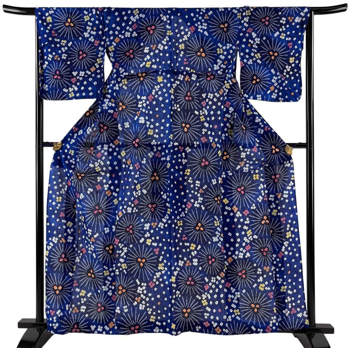 【美品】 浴衣 身丈158.5cm 裄丈65cm M 絞り浴衣 若松 青 綿 名品 【中古】