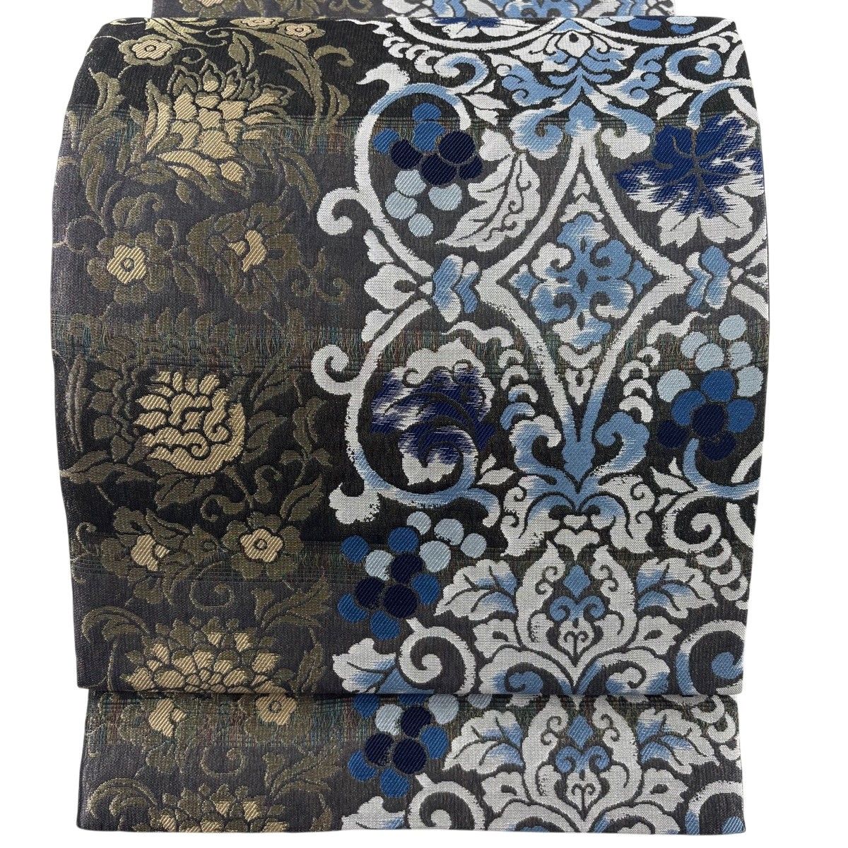 【美品】 袋帯 名品 葡萄唐草 草花 金糸 墨色 六通 正絹 【中古】
