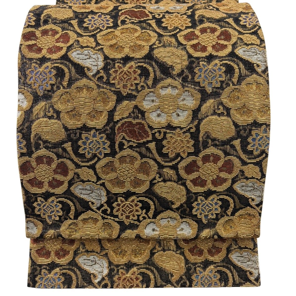【美品】 袋帯 名品 花唐草 金糸 箔 黒 六通 正絹 【中古】