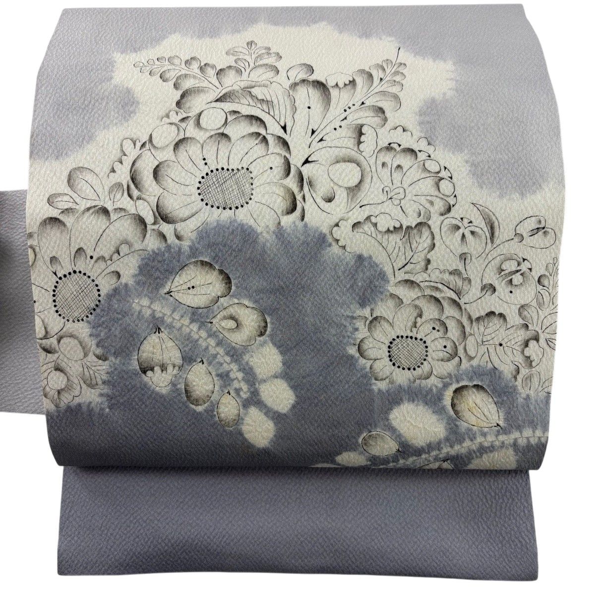 名古屋帯 名品 大脇一心 辻が花 灰色 正絹 【中古】