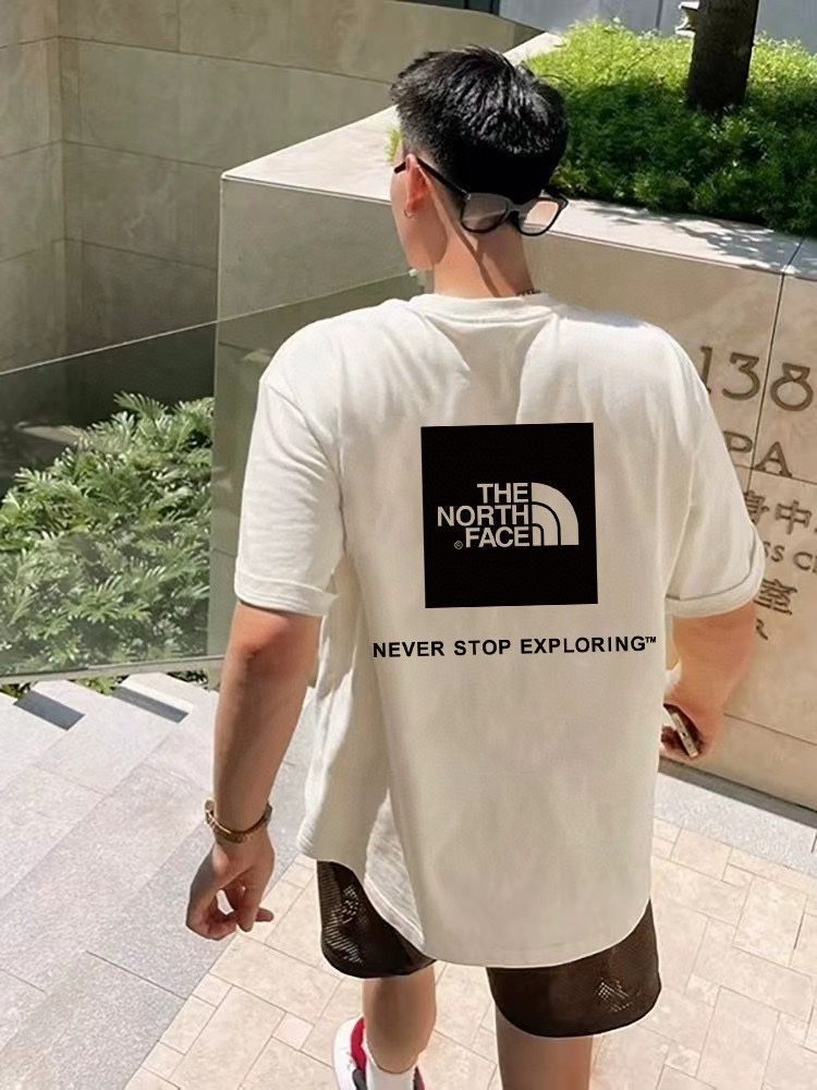 TNF（ザ・ノース・フェイス）とのコラボレーションモデル 前後ロゴプリント カップル用三色 T シャツ