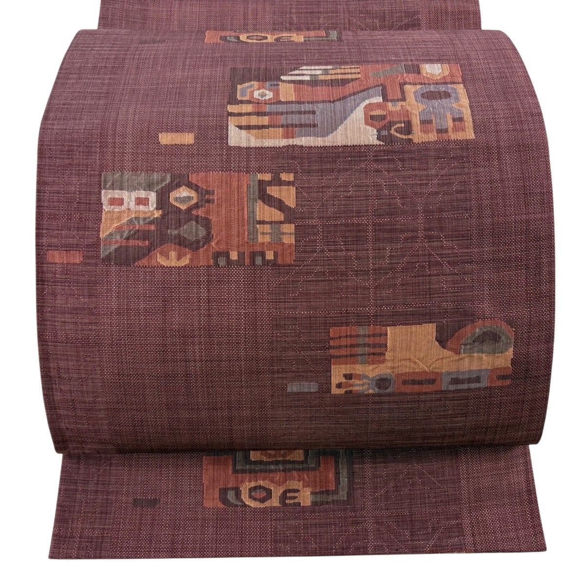 【美品】 袋帯 秀品 やまと 幾何学 赤紫 六通 正絹 【中古】