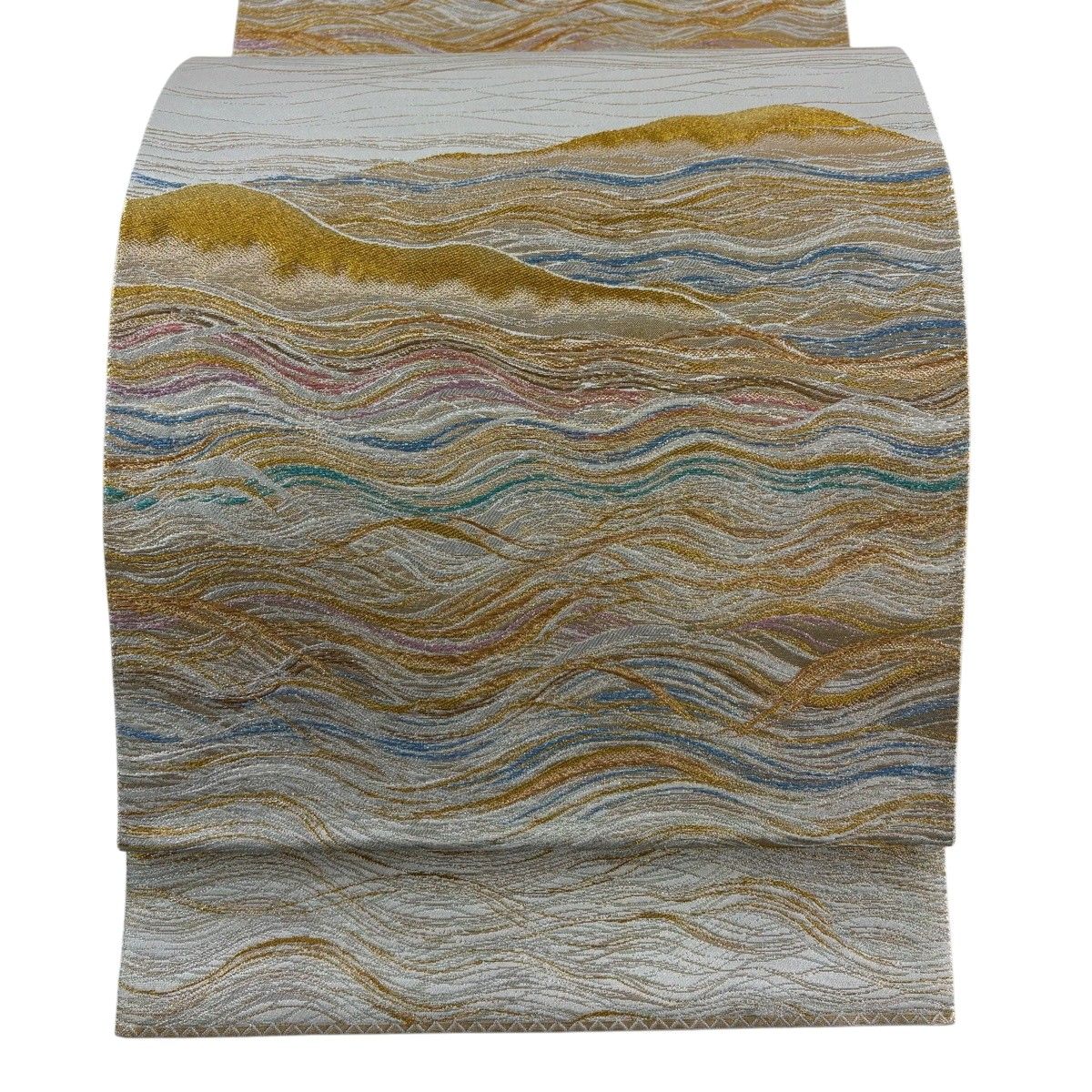 【美品】 袋帯 秀品 煌彩綾かすみ 金銀糸 箔 灰緑 六通 正絹 【中古】